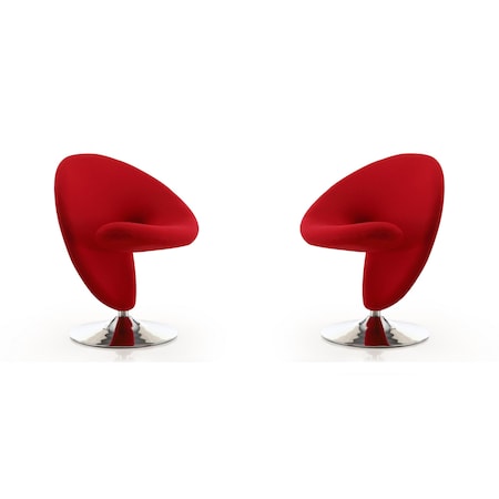 Manhattan Comfort Curl Swivel Accent Chair in Red and Polished Chrome, PK2 2-AC040-RD